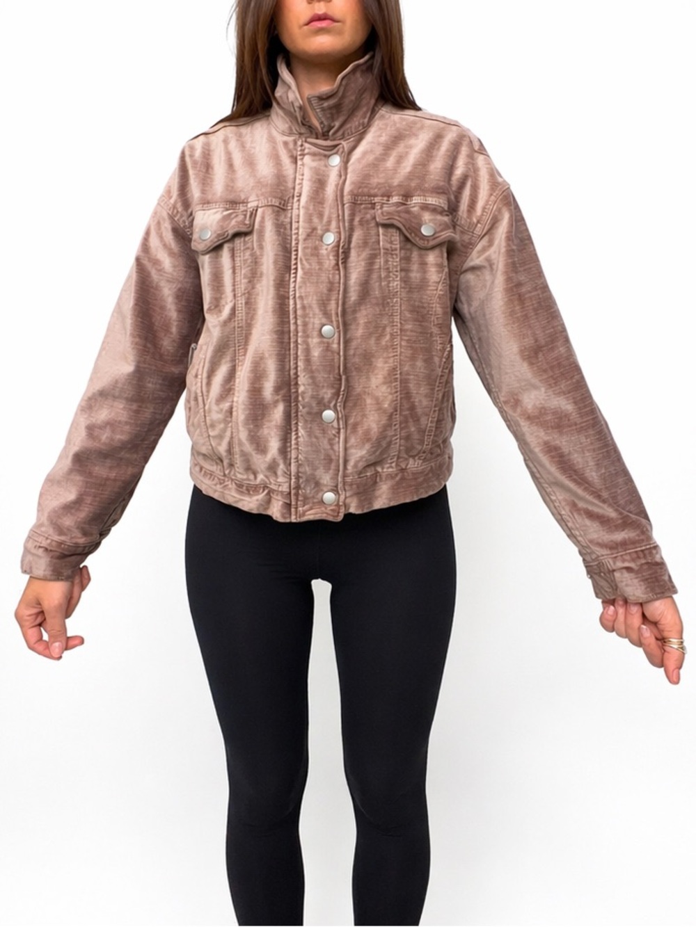 Free People Velvet Mauve Oversized Trucker Jacket Sz XS Fits S / M Spring Chic - Picture 3 of 16